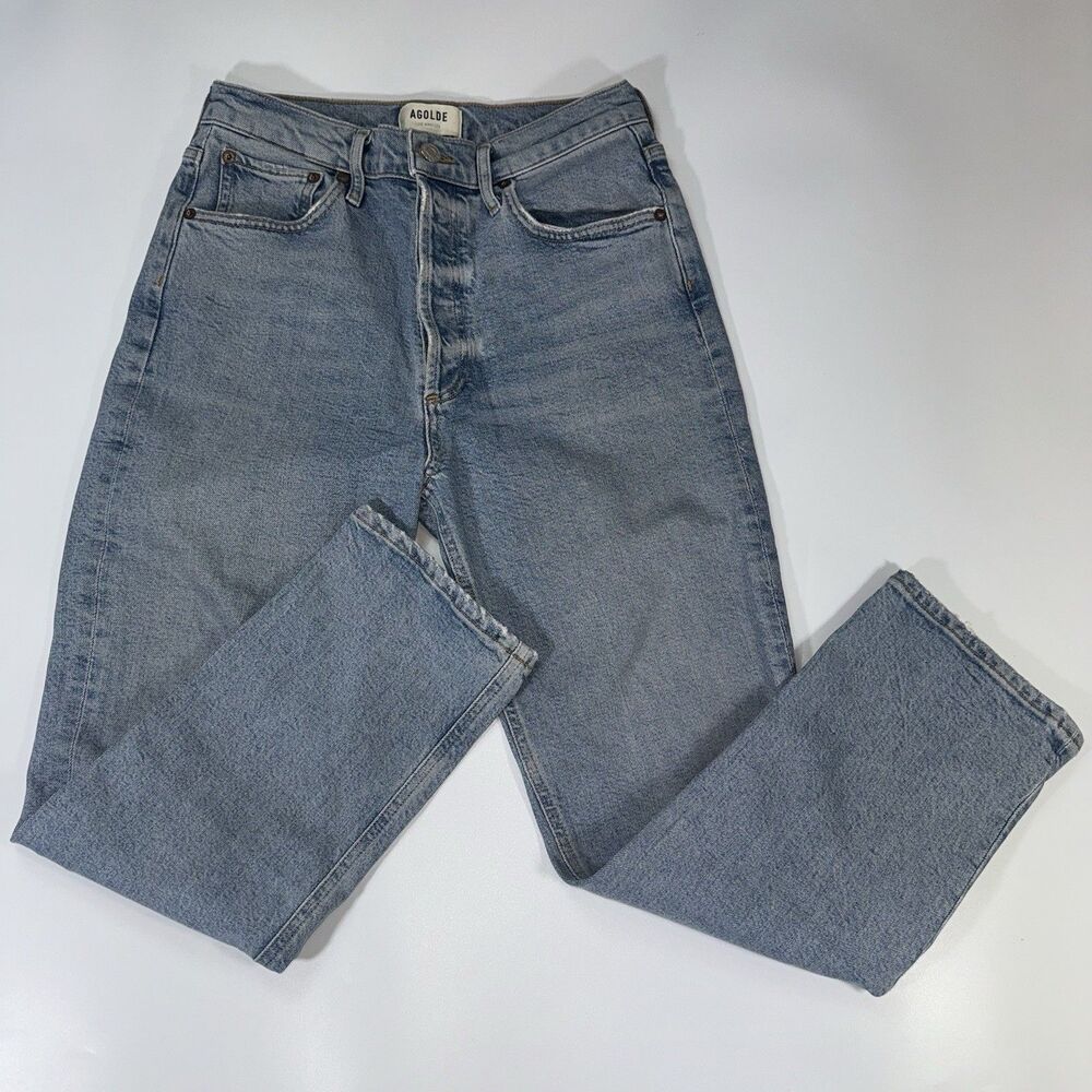 Agolde Riley high rise straight leg crop 27x25 - Light Blue Wash